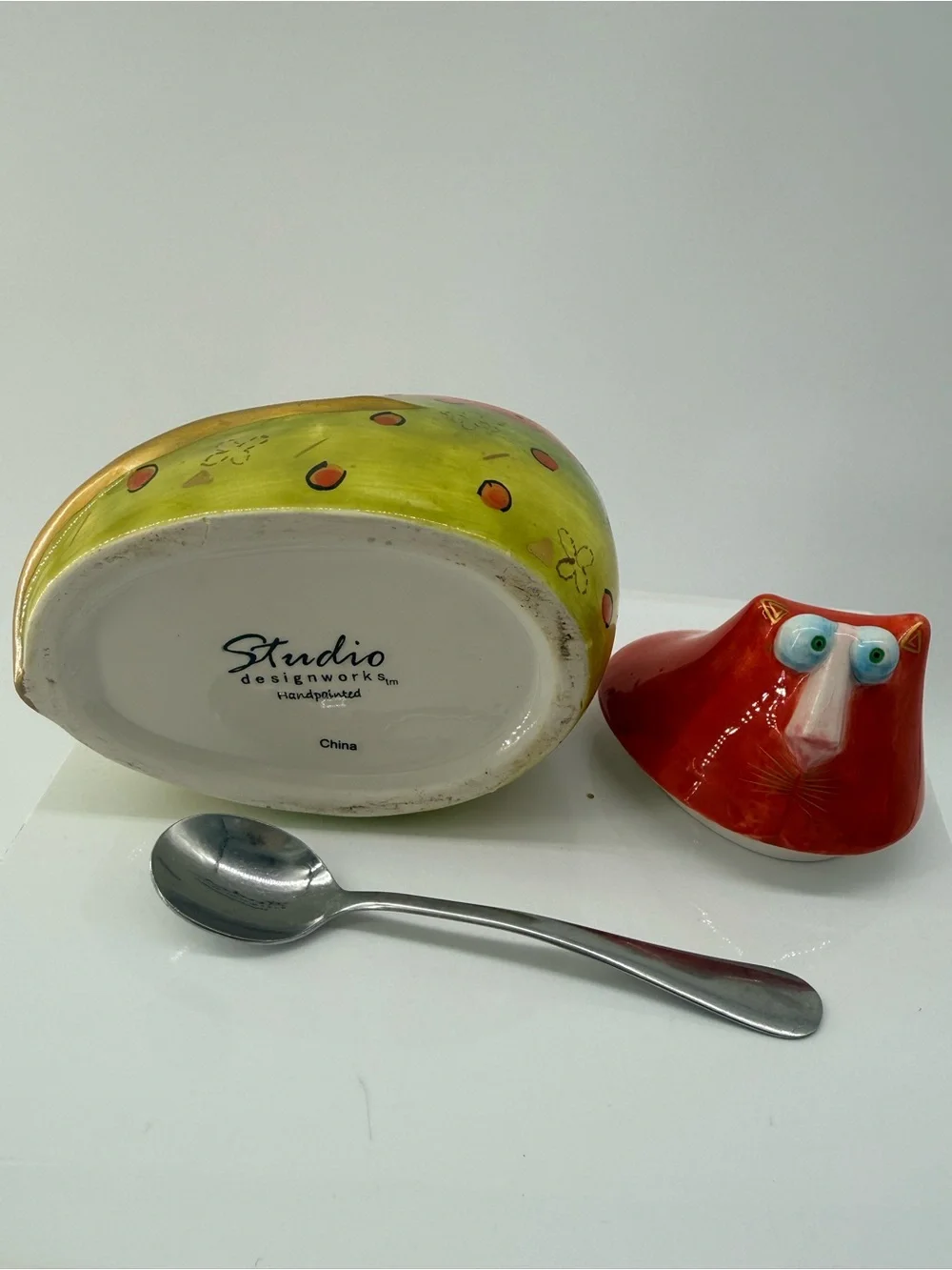 Colorful Red & Green Ceramic Bird Treat Jar